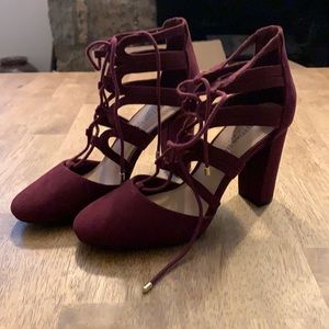 Christian Soriano Velvet Purple lace up heels